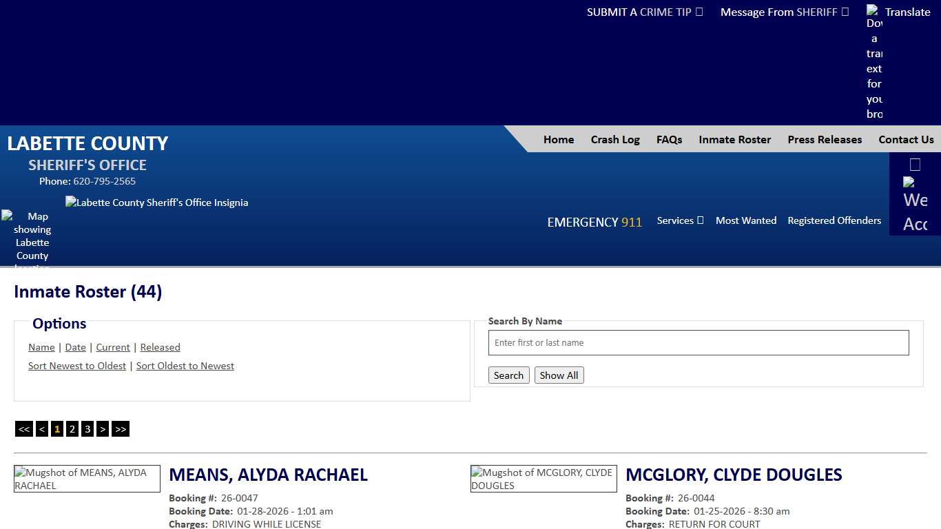 Inmate Roster - Current Inmates Booking Date Descending - Labette County Sheriff KS